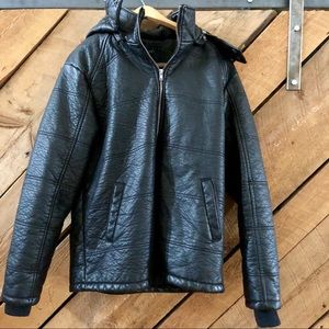 Men’s Faux Leather Hooded Jacket